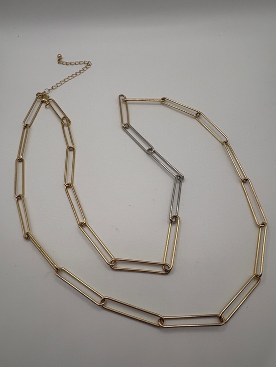 Jewelry - Two-Tone Gold & Silver Paperclip Link Necklace 30-32” Long Paperclip  Links